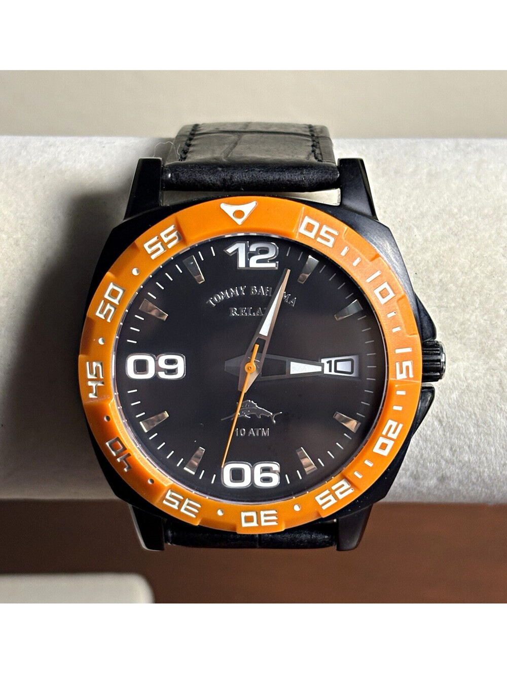 Tommy Bahama Relax Quartz Watch – Black Dial w/ Orange Bezel (Model TBRLX1002)